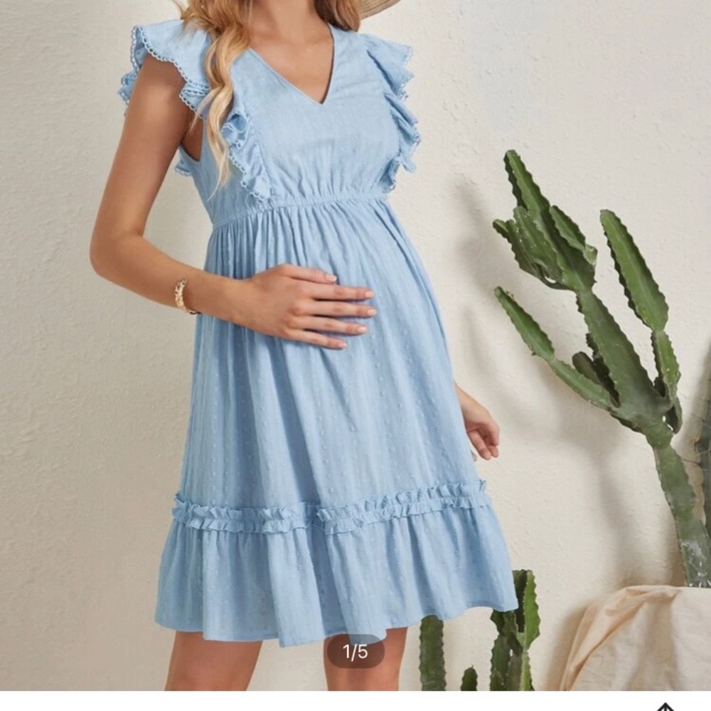 Maternity Ruffle Trim Swiss Dot Dress